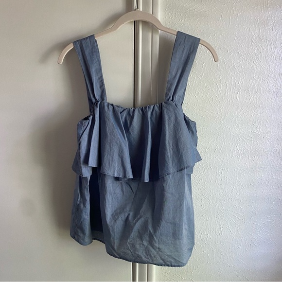Who What Wear Tiered Chambray Blue Tank Top - Picture 13 of 16